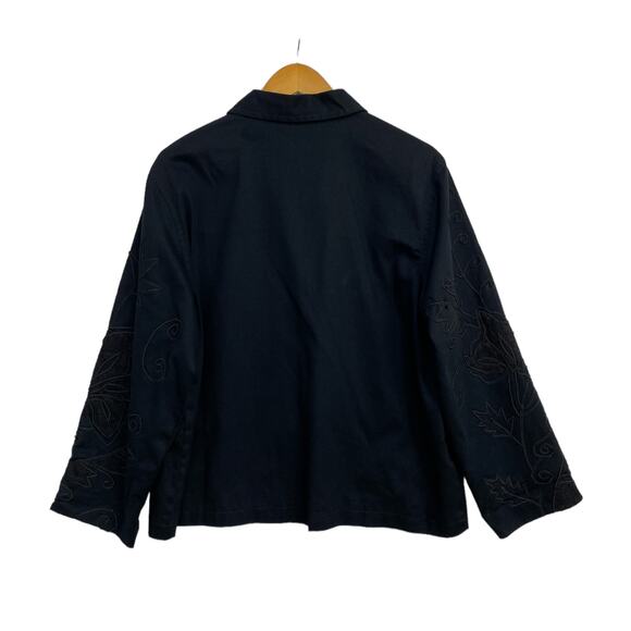 New Direction Blouse Women's XL Black Y2K Embroidered Ribbon Button Front Top - Picture 2 of 10